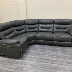 McKinlay Grey Corner Recliner Sofa - Power Recliner LHF Real Leather